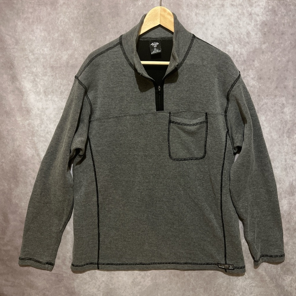 PrAna Men’s 1/4 Zip Pullover Jacket/Sweatshirt Gray with Black Stitching size XL